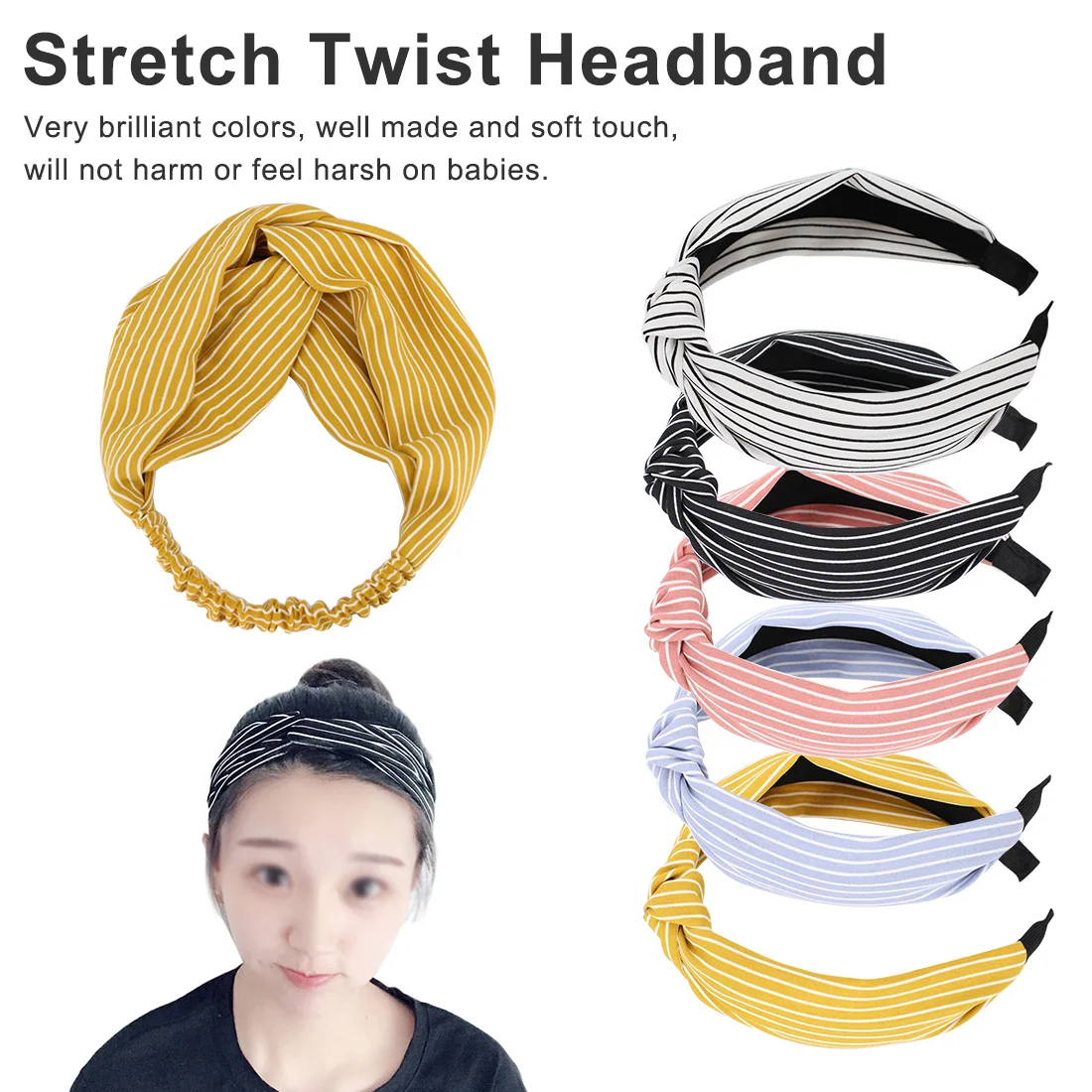 

Sweet Lovely Handmake Girls Bowknot Wide Hairband Stripe Mixture Color Retro Hair Accessories Solid Headband Sport Hair Band