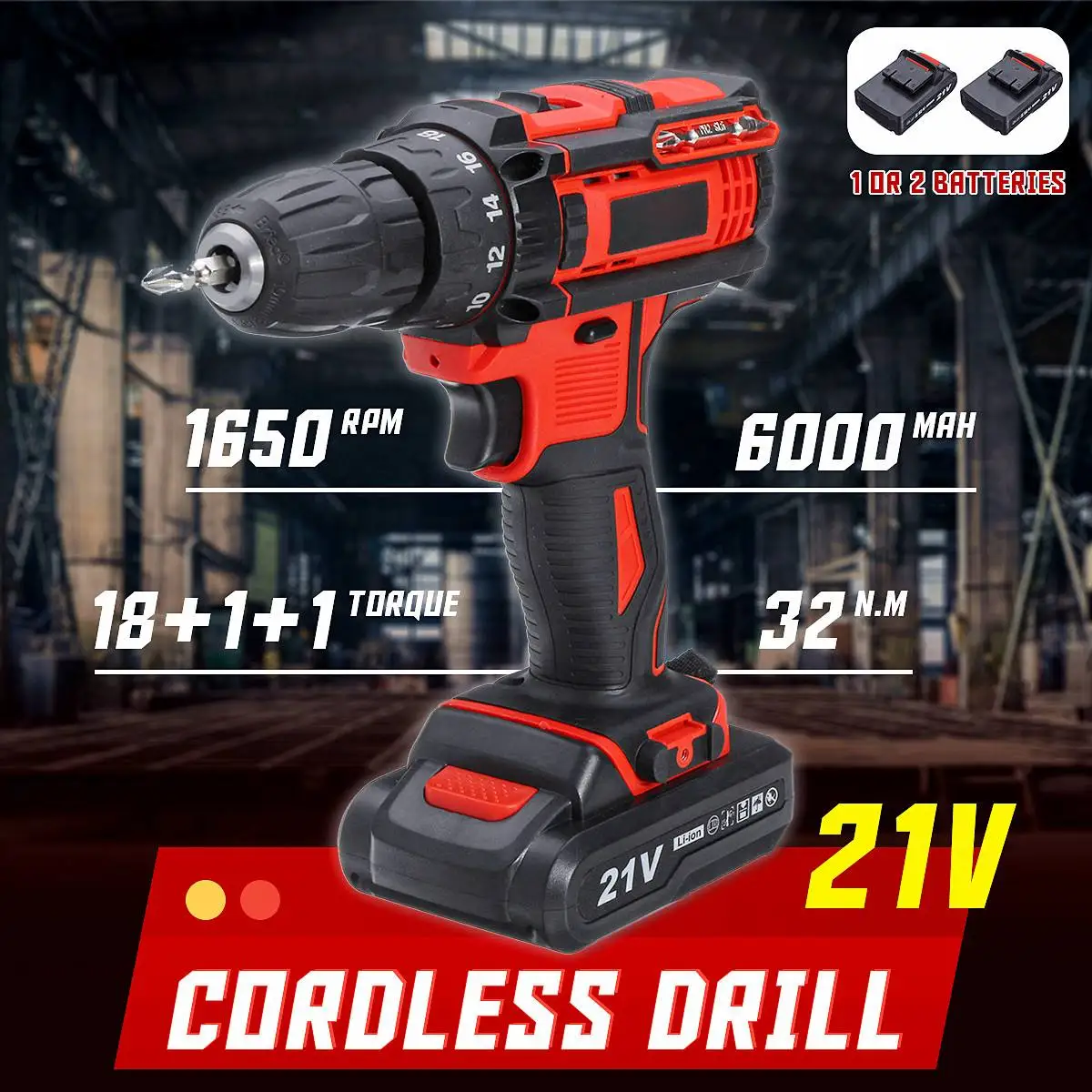 

21V Electric Screwdriver Cordless Electric Mini Drill Lithium-Ion Battery Operated Rechargeable Power Tools 2-Speed With Bag