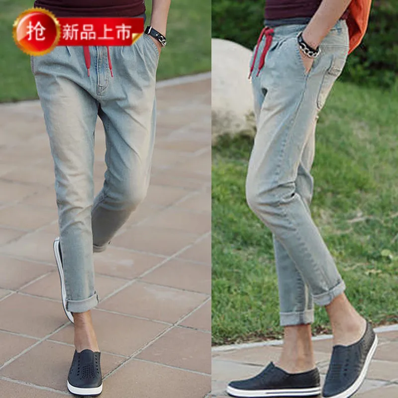 

2013 spring and summer fashion trend of the fashionable men casual jeans ankle length trousers 9 fashion drawstring