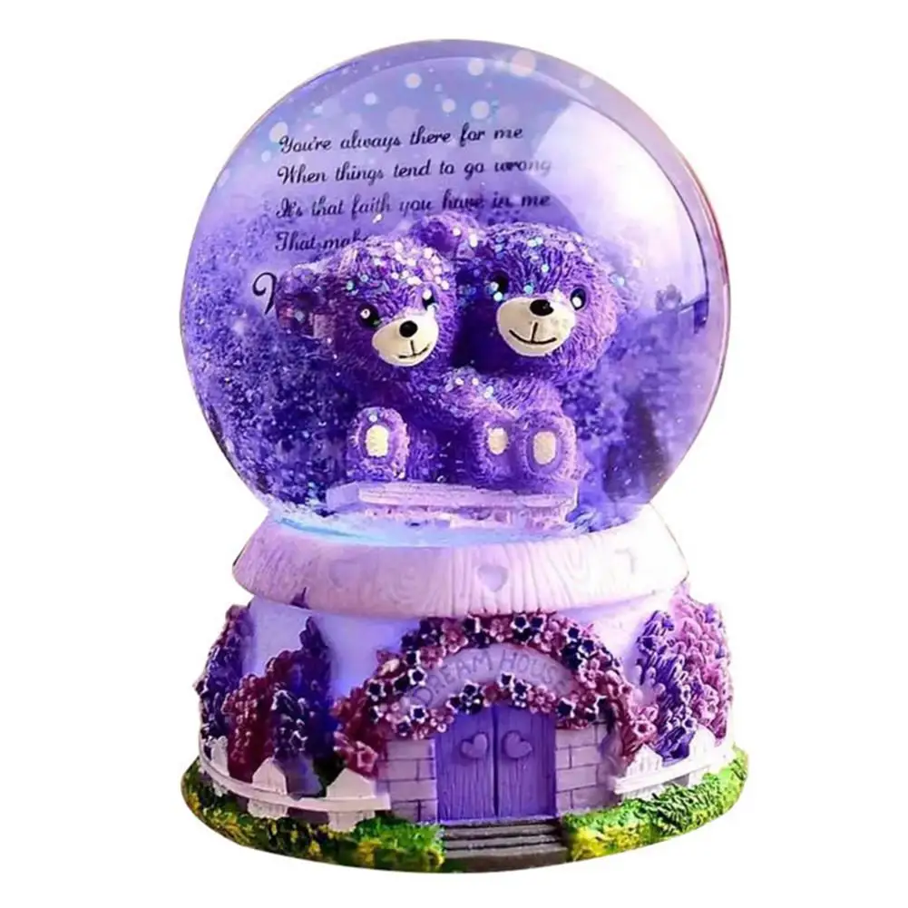 Hug Bear Lover музыкальные коробки снежный шар с кристаллами Музыкальная шкатулка с светильник на свадьбу День рождения влюбленный День святого Валентина подарки для подруги - Цвет: Purple