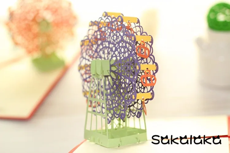 Творческий ручной romatic 3D колесо обозрения открытки пользовательские фестиваль поздравительная открытка ручной работы путешествия Открытка на день рождения goft