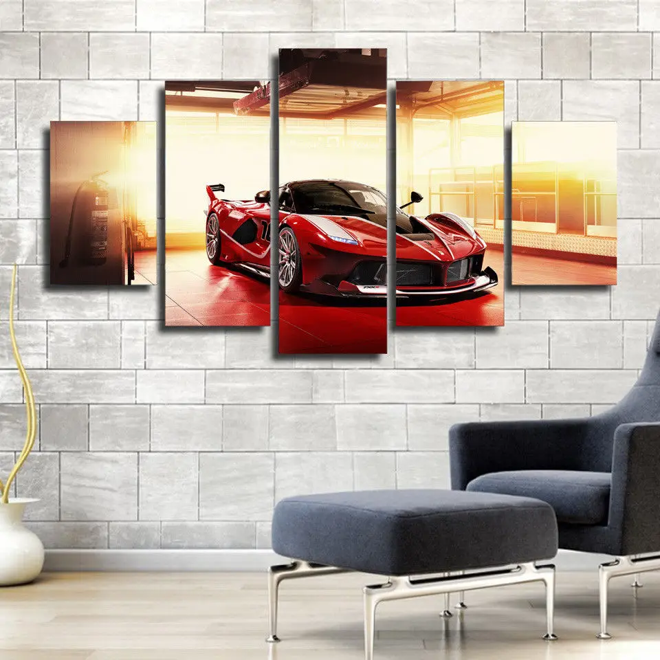 Большая рамка картина красный роскошный спортивный автомобиль Ferrari холст стены