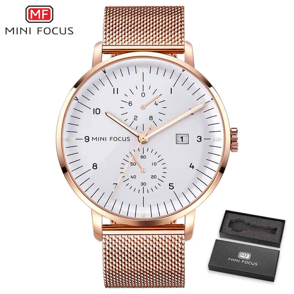 Мини фокус для мужчин s часы лучший бренд класса люкс Мода Бизнес светящиеся кварцевые часы для мужчин сталь Водонепроницаемый календарь наручные мужские часы - Цвет: Rose Gold