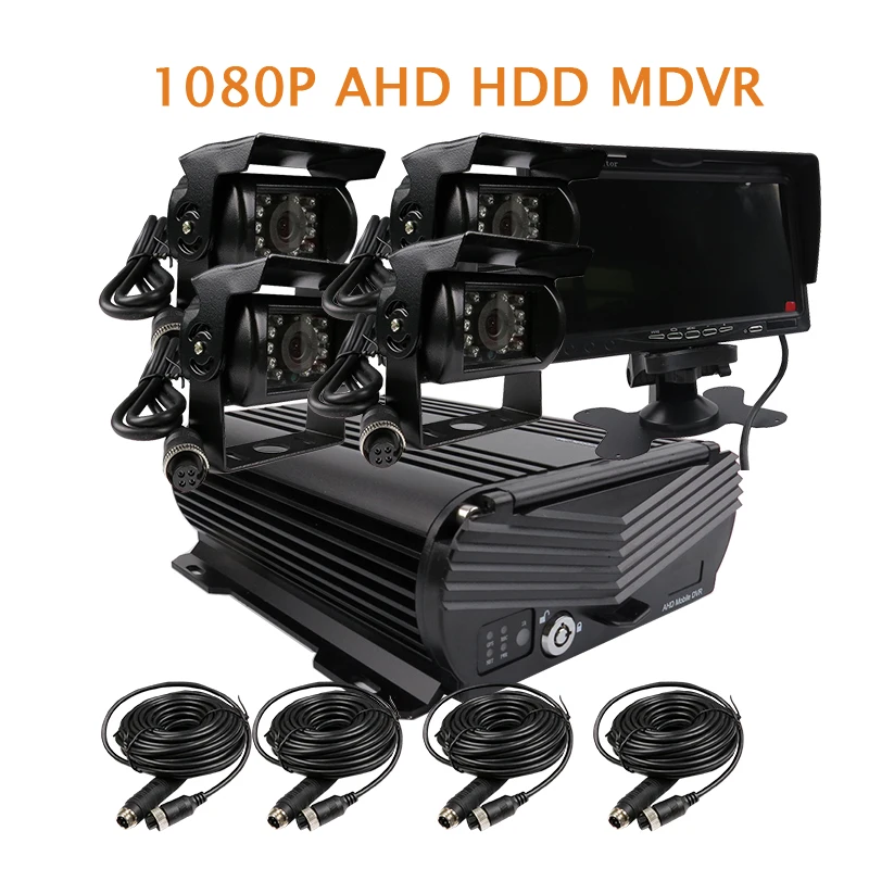 

Free Shipping 4 CH 1080P 2.0MP AHD 2TB HDD Hard Disk Car DVR Video Recorder 7" Screen 4x Car Side Rear View Camera for Truck Bus