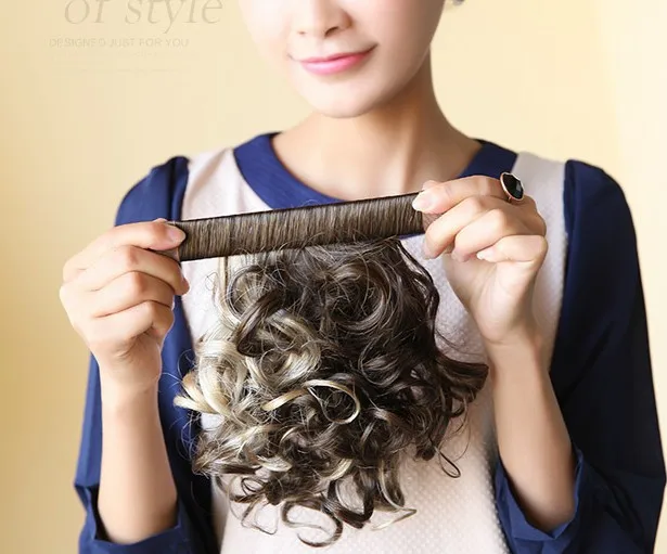 Soowee Curly Short Ponytails Synthetic Hair Ponytail Hair Band Extensions Little Pony Tail Clips for Women fake hair extensions