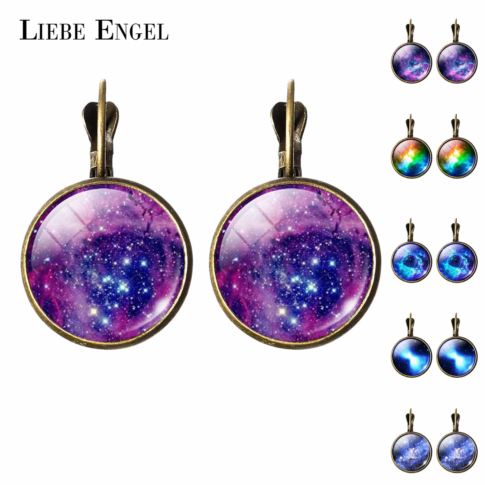 

LIEBE ENGEL Fashion Jewelry Galaxy Picture Stud Earring Glass Cabochon Earrings For Women Bronze Color Accessories Pretty Gifts