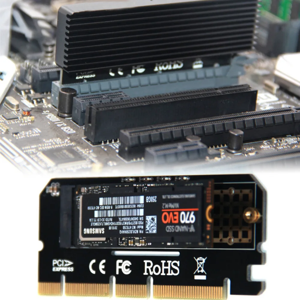 M.2 SSD адаптер PCIe корпус из алюминиевого сплава светодиодный адаптер для компьютера интерфейс M.2 Накопитель SSD с протоколом NVME NGFF к PCI Express 3,0X16 Riser