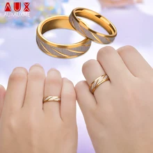 Auxauxme In Acciaio Al Titanio Incidere Il nome Gli Amanti Paio di Anelli In Oro Motivo a Onde di Promessa di Nozze Anello Per Le Donne Degli Uomini di Fidanzamento Gioielli