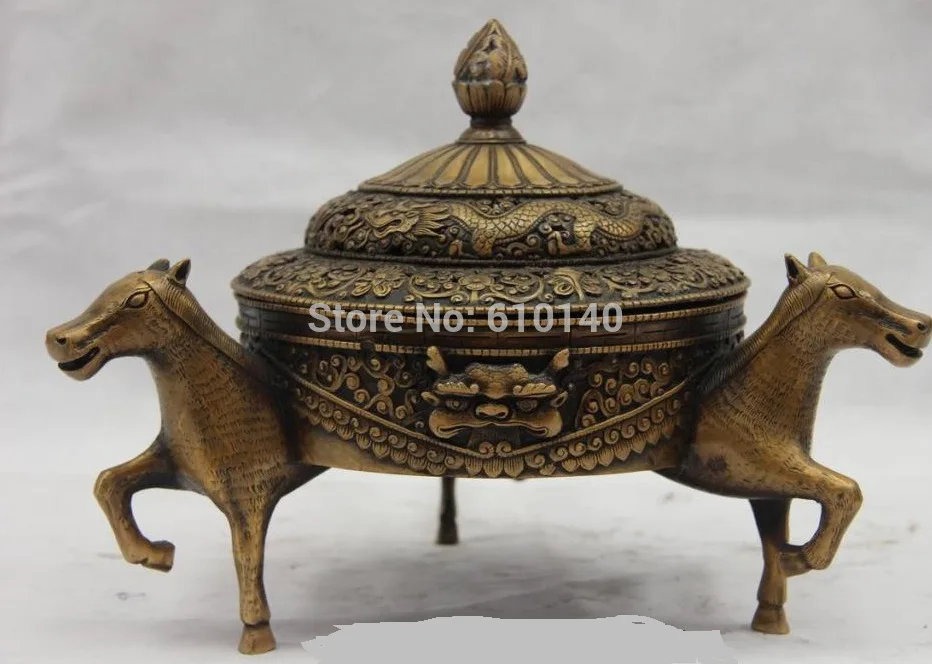 

8 Tibet Buddhism Copper Bronze Three-legged Horse Dragon incense burner censer