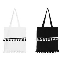 PP04Black and white tassel Korean cute fringed bag hit color canvas shoulder bag