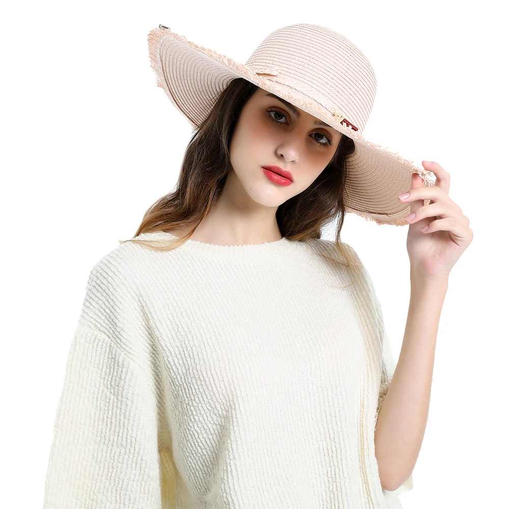 FS أنيقة القوس قبعات من القش للنساء الصيف واسعة قبعة عريضة الحواف 2019 مع شرابة الشمس بنما كاب السيدات الشاطئ قبعات الفاتحة
