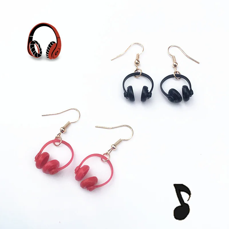 

Personality Cool Mini Headset Drop Earrings Funny Creative Resin Music Headset Dangle for Woman Girl Handmade DIY Cute Jewelry