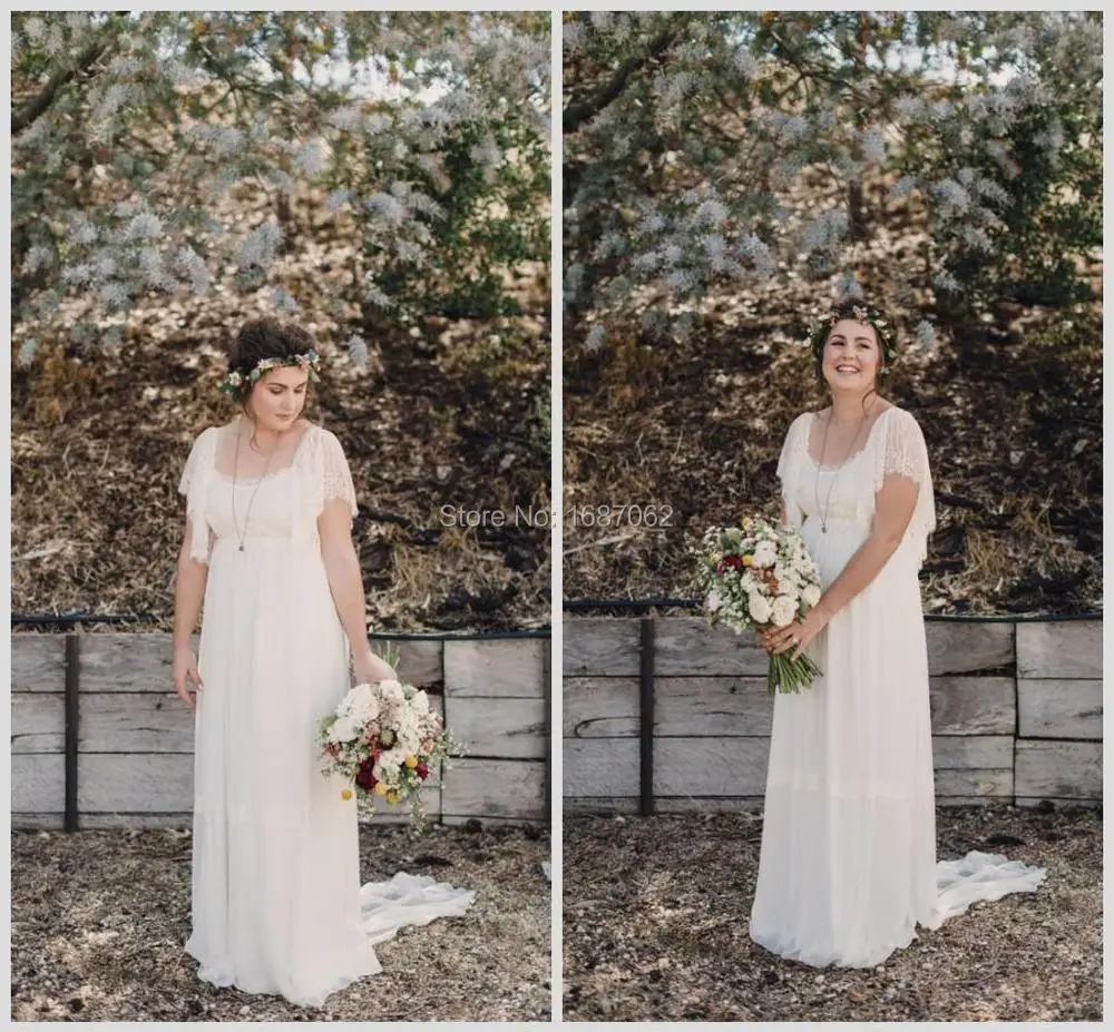 Plus Size Wedding Dresses Batwing Sleeves Lace Country A Line