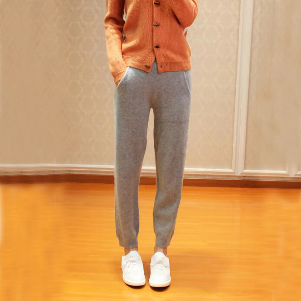 

2019 Top Brand Cashmere Twisted flowers Pants Loose Full Length Drawstring Boot Cut KSR201