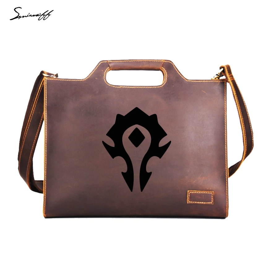 

New World of Warcraft Men Handbags Custom Name Laptop Bags High Quality Leather Men Briefcase Game Messenger Handbags