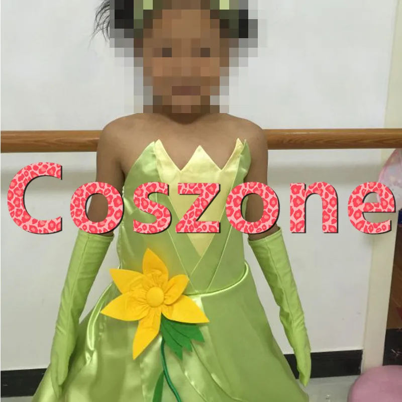 Детское платье принцессы для косплея Тиана для девочек Детский карнавальный костюм принцессы и лягушки на Хэллоуин на заказ