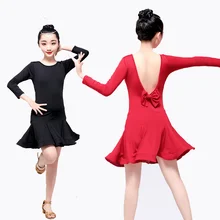 Новые платья для латинских танцев для девочек, одежда для тренировок, детский стандартный бальный зал, сальса, танцевальные наряды, костюм, Черное Красное платье Танго