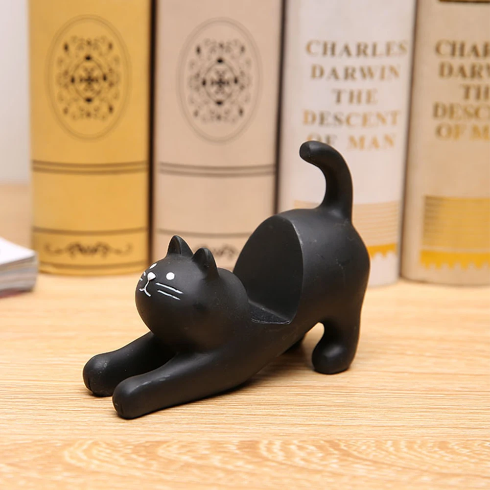  3D Cartoon Phone Holder Durable Resin Portable Desk Accessories Decorative Cat Shape Mobile Desktop