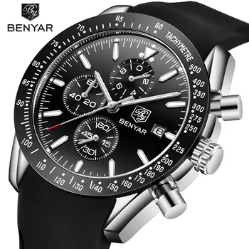 

Benyar Watch Men Luxury Brand Quartz Sport Watch Chronograph Waterproof Silicone Business Clock Male relojes hombre horloges