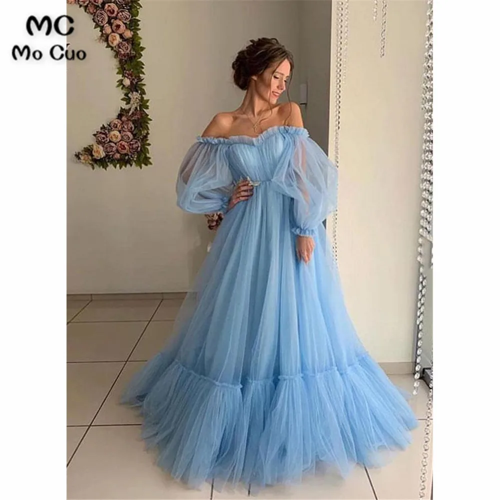 Stylish tulle long prom dress, long sleeve evening dress (1)