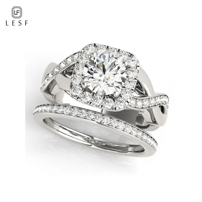 

LESF Luxury Solid 925 Sterling Silver Bridal Wedding Ring Set Anniversary Vintage Style Engagement Ring custom made