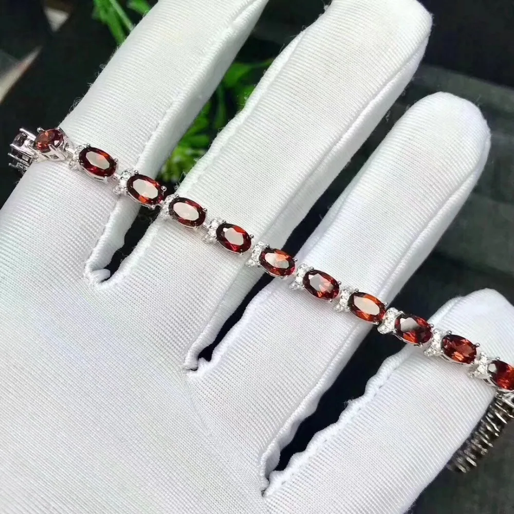 ab0166 925 Sterling Silver Designer Women Bracelet Jewelry For Christmas Gift length 7 Natural Red Garnet Oval Gemstone Pretty Bracelet