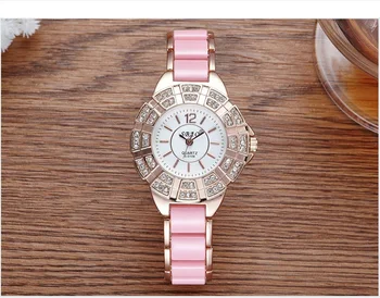 

2018 new diamond large dial imitation ceramic strap watch casual fashion exquisite precision popular women's quartz watch
