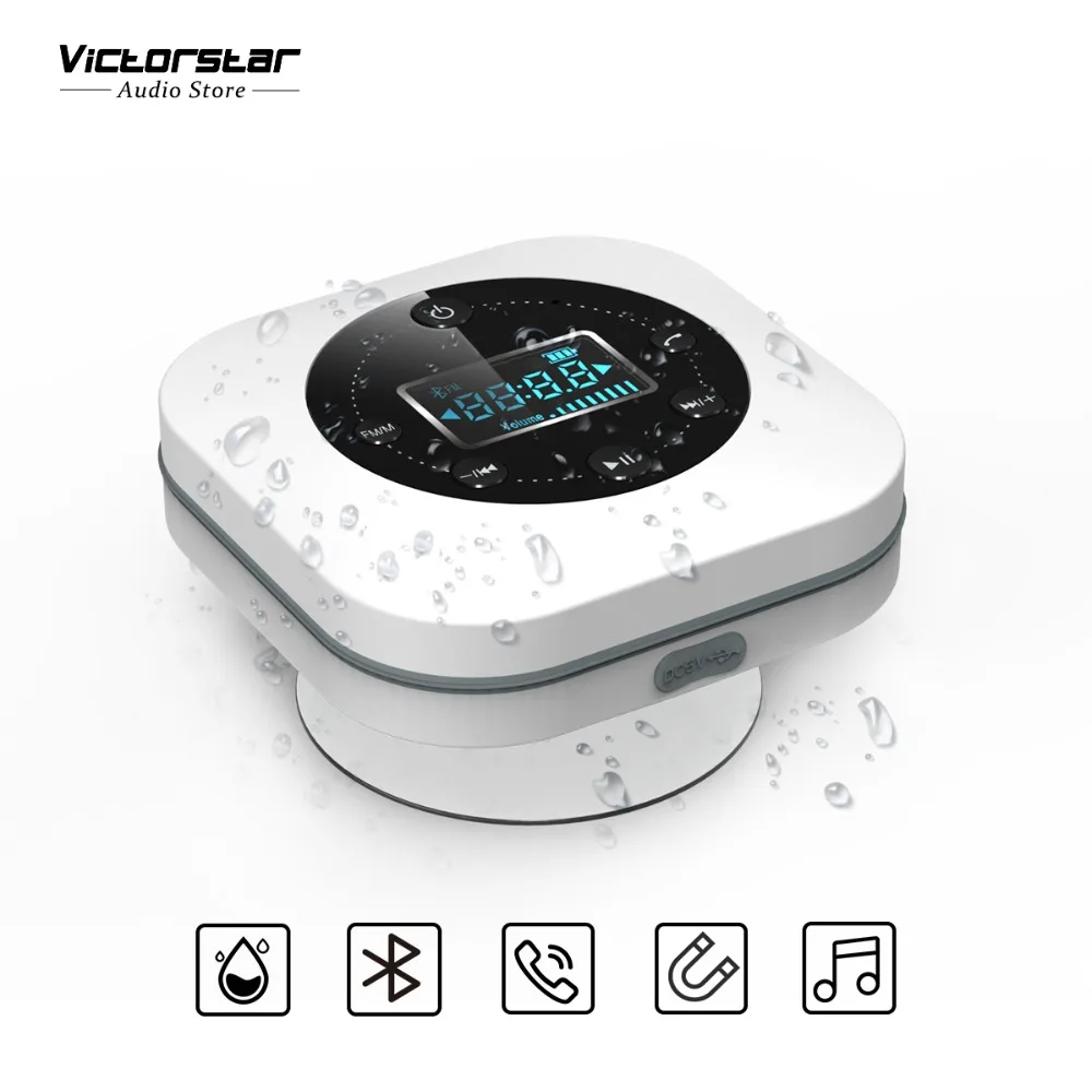 

Shower Bluetooth Speaker IPX4 Waterproof with Suction Cup, LCD Display, Built-in Mic, FM Radio, 1000mAh Reachargeable Battery