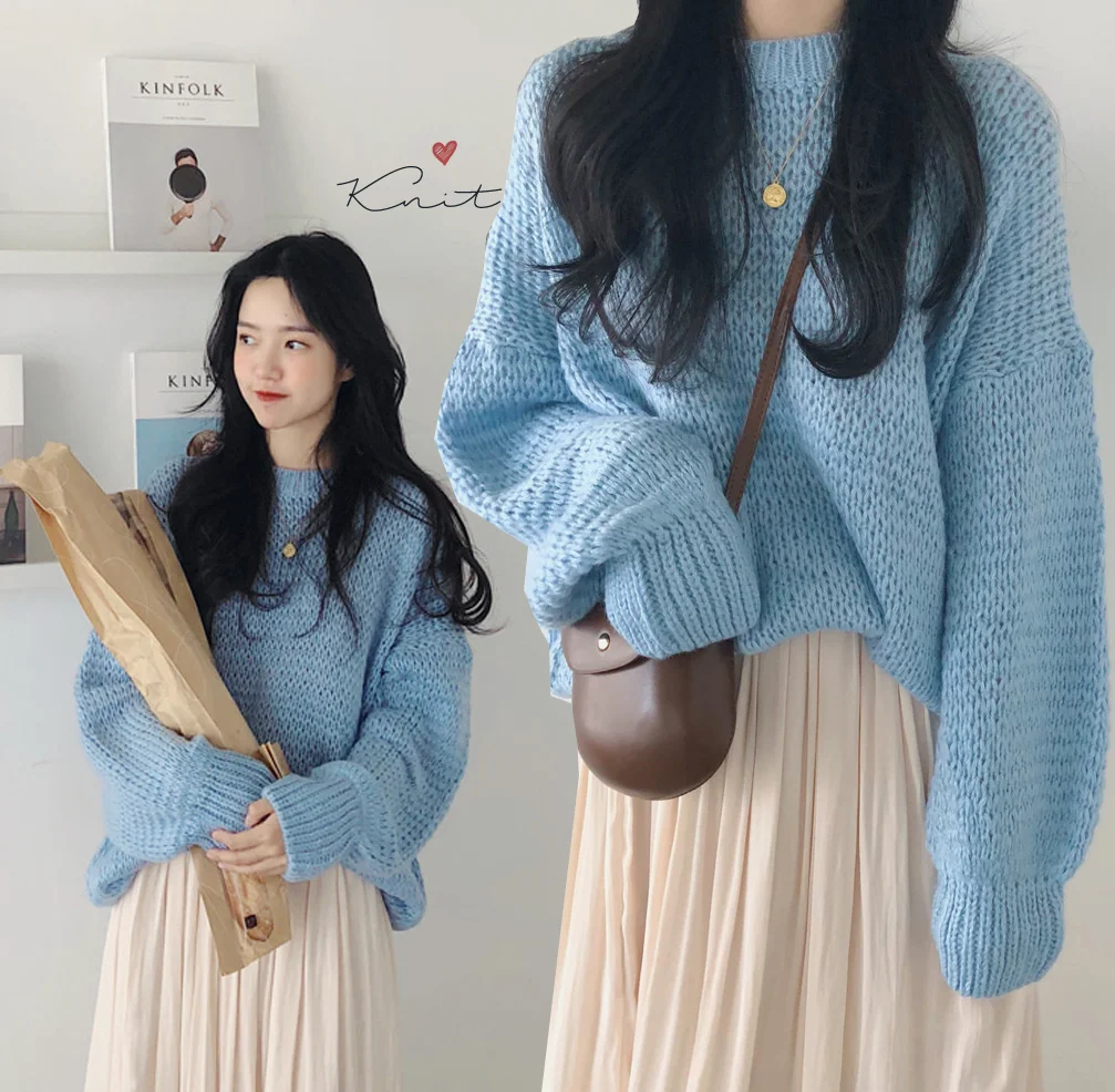 

Pengpious blue sweater for sweet girls loose design
