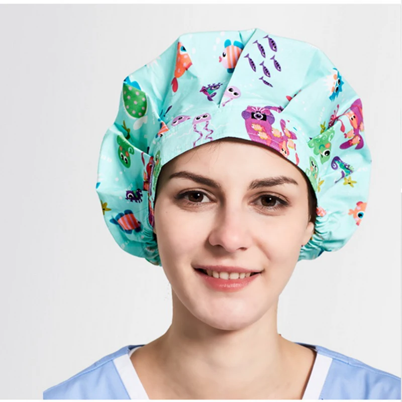 Viaoli 2018 медицинская шапочка европейский и американский печати хирургическое Шапки врачей и Медсестры Работает Шапки 100% хлопок дышащие