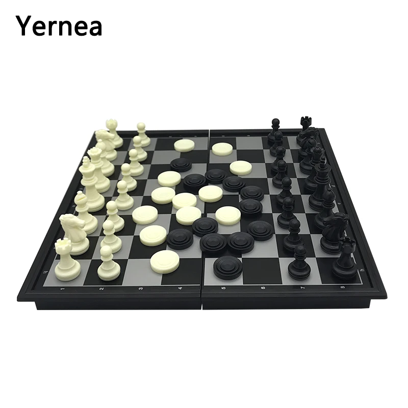 Yernea Chess and Checkers Folding Magnetic Dual-use Chess Game Set Board Game 25*25*2cm Entertainment Child Education Gift