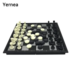 Yernea Chess and Checkers Folding Magnetic Dual-use Chess Game Set Board Game 25*25*2cm Entertainment Child Education Gift Yernea Chess and Checkers Folding Magnetic Dual-use Chess Game Set Board Game 25*25*2cm Entertainment Child Education Gift