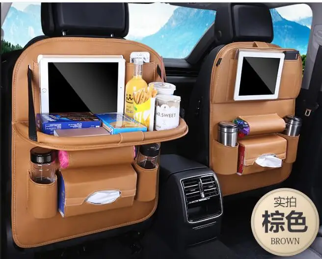 

Leather Car Seat Back Folding Portable Storage Bag Multi-Use Car Organizers Black Car Portable Storage Bags Car Organizer Trunk