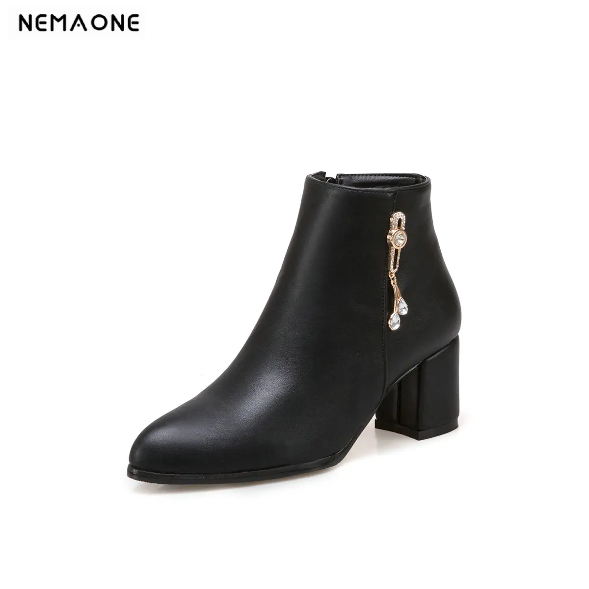 

NEMAONE women shoes spring autumn ankle boots high heels boots PU fashion boots office lady dress shoes woman