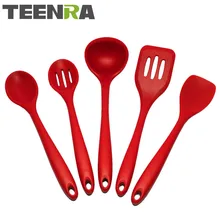 TEENRA 5 шт. красный жаростойкий кухонный набор посуды силиконовая лопаточка ложка-мешалка лопатка для переворачивания антипригарный набор инструментов для приготовления пищи