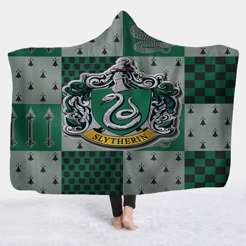 Slytherin Ravenclaw Gryffindor Hufflepuff 3D плюшевое одеяло с капюшоном для взрослых и детей, теплое, ноское, Прямая поставка - Цвет: 8