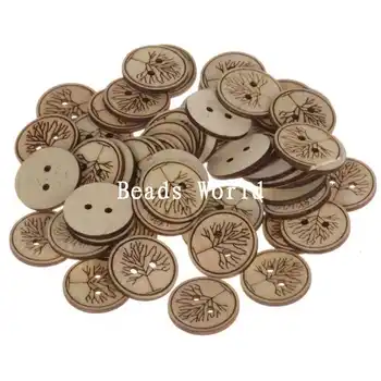 

Top Quality 50 Pcs Buttons Sewing Wood Scrapbooking 2 Holes Decorative Round Tree Pattern Card making DIY Home Decor Tools 25mm