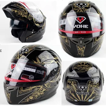 

doublelens helmet ,undrape face black gold totem YOHE 953 motorcycle Motorbike ABS shell, Lining can unpick and wash