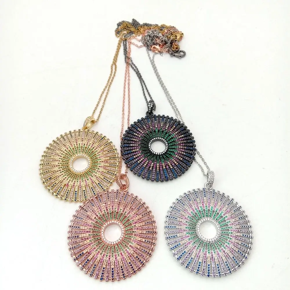 

48mm golden plated Cz micro loop Charm Pendant Jewelry chain necklace