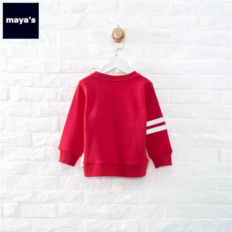 Mayas/модные детские весенние свитшоты в полоску новые мягкие красные рубашки