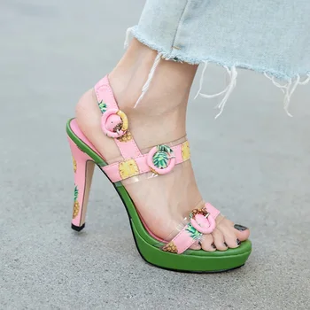 

Designer Summer Shoes Woman Pink Pineapple Gladiator Sandals Women Platform High Heels Ankle Strappy Sandals Sandalia Feminina