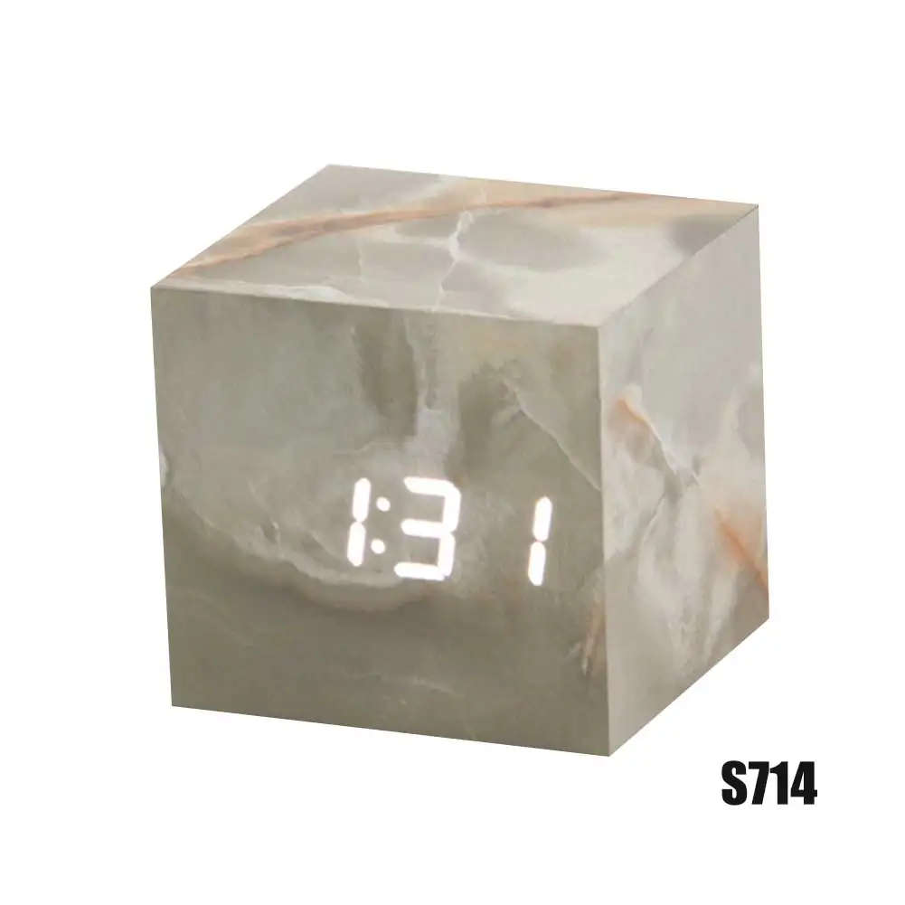 2 Marble-like Wood LED Alarm Clock Digital Ultra-silent Desk Alarm Clock with Thermometer GHS99 - Цвет: 2