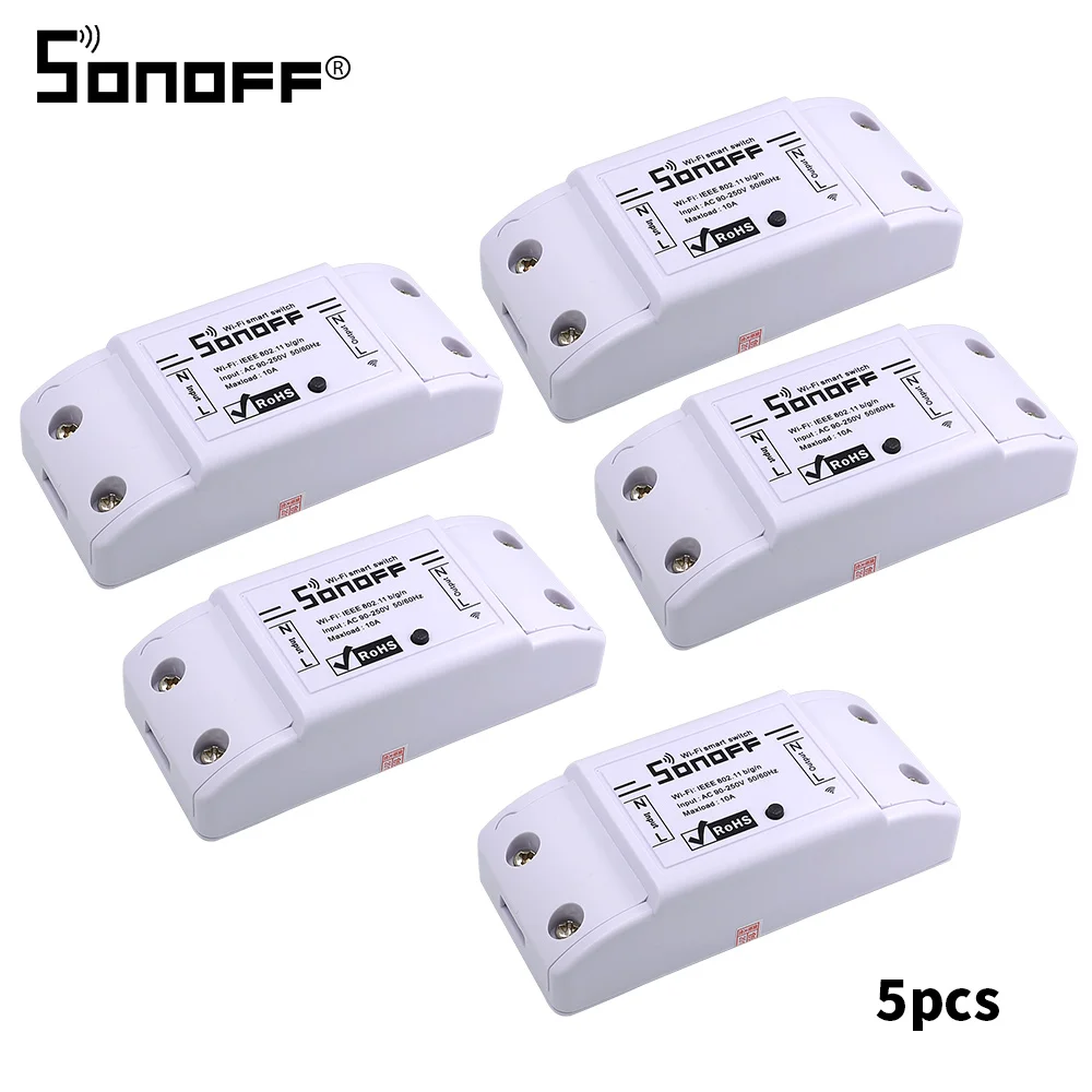 

5pcs Sonoff Basic Smart Home Wifi Wireless Switch Remote Control 10A 220V Light Switch Works With Google Home Alexa