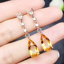 Натуральный Цитрин висячие серьги натуральный настоящий Цитрин Серебро 925 натуральный желтый кристалл 3.5ct* 2шт драгоценный камень# M8051519