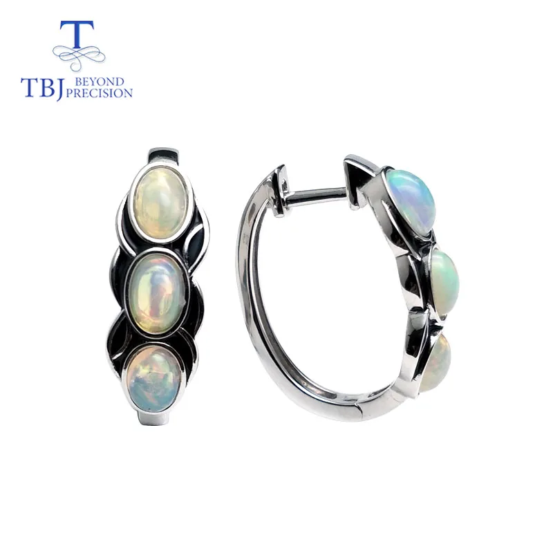 TBJ, серьги в винтажном стиле с застежкой, натуральный Эфиопский цветной опал, драгоценный камень, Стерлинговое Серебро 925 пробы, ювелирные изделия для женщин, подарок на каждый день - Цвет камня: opal