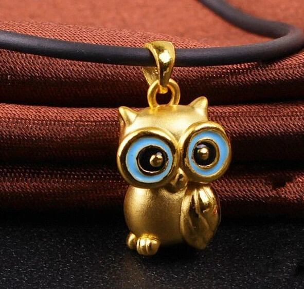 

Fashion 24K Yellow Gold Pendant /3D Craved lucky OWLPendant /2.70g