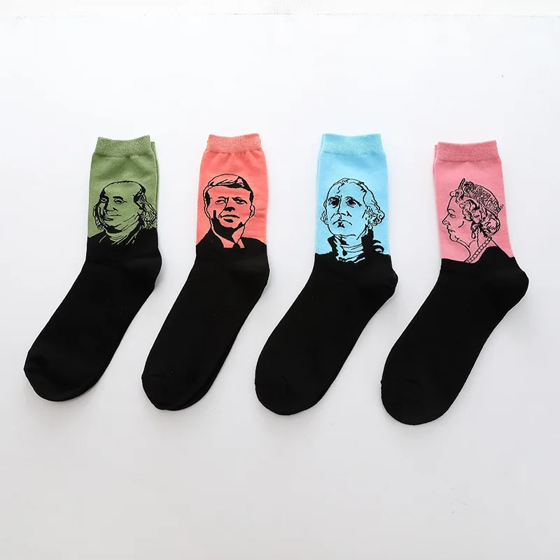

4 Pair/set Fashion Art Long Socks for Women Combed Cotton Long Socks Colorful Retro printed Socks for Men Cool Funny Crew Socks