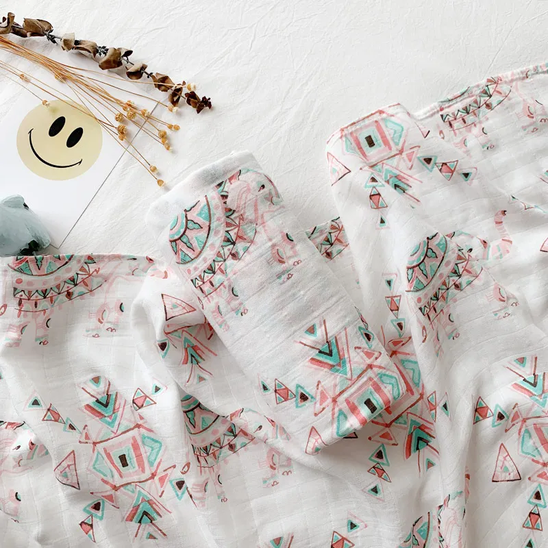 Хлопковое бамбуковое муслиновое детское одеяло пеленать для новорожденных милые обертывания банное полотенце простыня - Цвет: Розовый