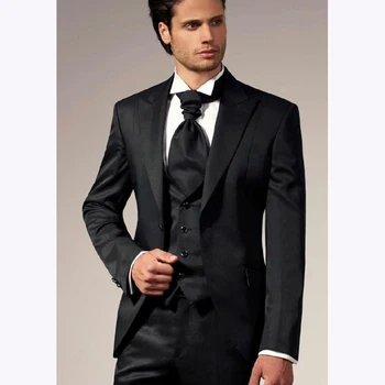 

Modest Black One Button Slim Fit Mens Suit Groom Tuxedos Wedding Suits for men Groomsmen 3 Pieces Suit 2017 (Jacket+Pants+Vest)
