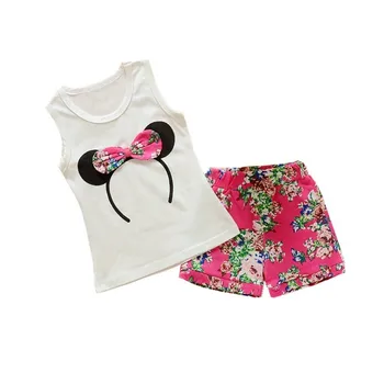

Fashion Summer Baby Girls Clothing Sets Children Sport Cartoon Bow Vest Pants 2Pcs/sets Infant Cotton Clothes Toddler Tracksuit